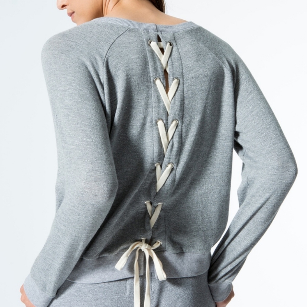 Monrow Lace-Up Open Back Gray Sweatshirt XS